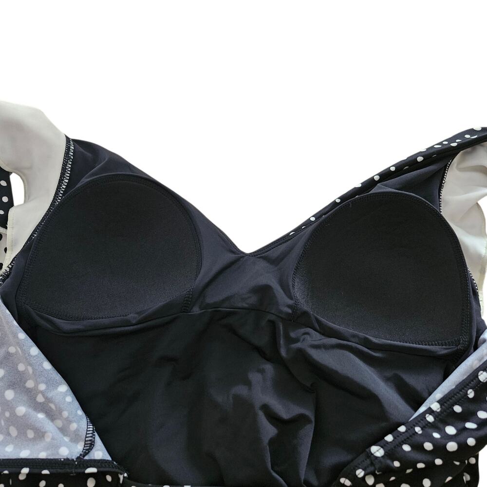 Women's Summersalt The Ruffle Backflip Black White Polka Dot 1-Piece Swimsuit 6 - Picture 11 of 12